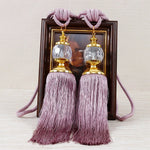 pompons rideaux classiques rouge beige violet gris or coton chanvre rubans uni opaques