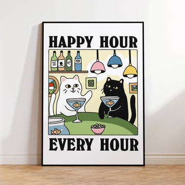affiche chat dessin animé verres cocktails bouteilles poissons lustres deco maison enfant salon blanc