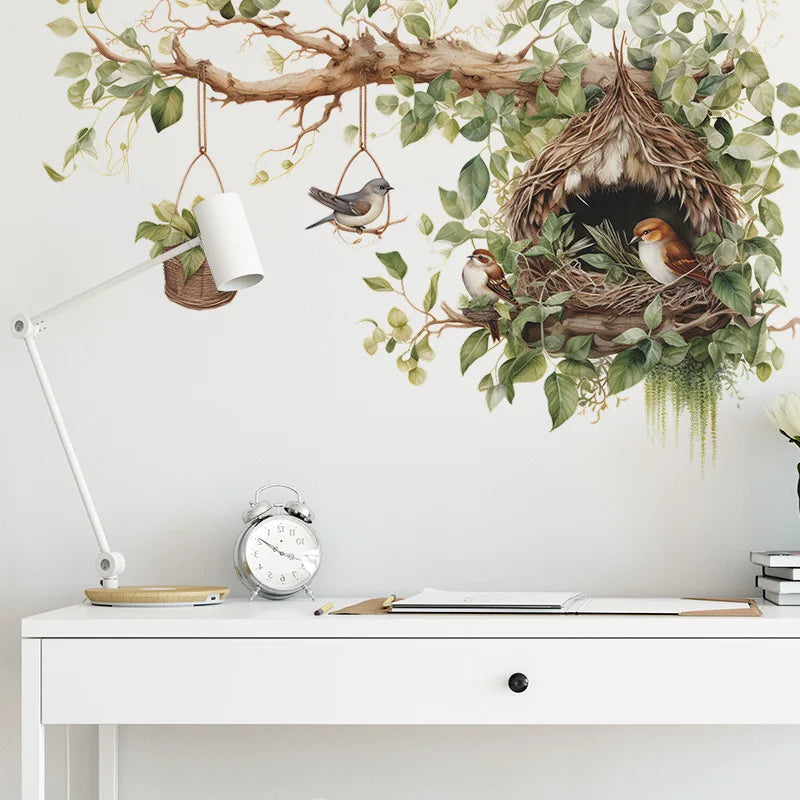 Papier peint adhésif arbre oiseaux design