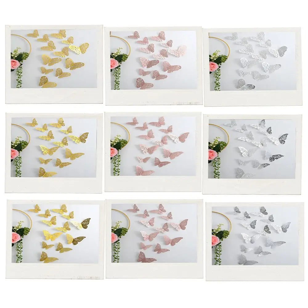 décoration murale papillons adhésifs or rose pâle modernes 12 pièces perforés élégants chambre salon