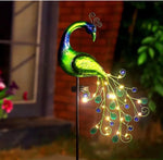 décoration extérieure oiseau peacock lumineux plumes semi précieuses moderne vert bleu doréextérieur jardin