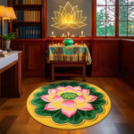 tapis rond fleur lotus vert rose blanc décoration zen salon chambre moderne ethnique