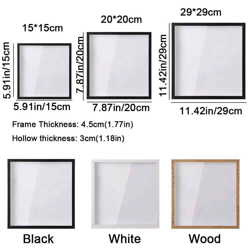 cadre photo transparent minimaliste blanc fentes billets set 15x15cm 20x20cm 29x29cm