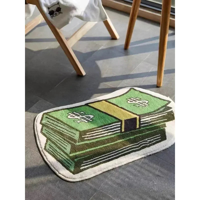 tapis antidérapant doux billets banque vert rose bleu moderne chambre salon