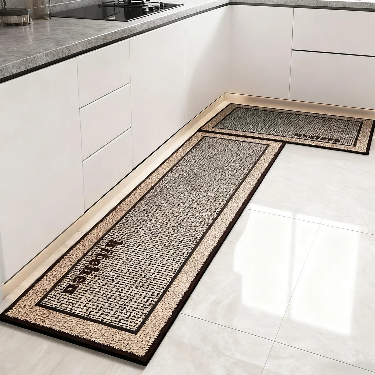 tapis sol gris moderne antidérapant intérieur cuisine salle bain chambre adhésif lavable taille différente