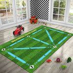 tapis football antidérapant polyestère moderne vert jaune bleu lignes blanches