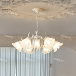 lampe suspendue fleur blanche classique romantique translucide chaines ampoules