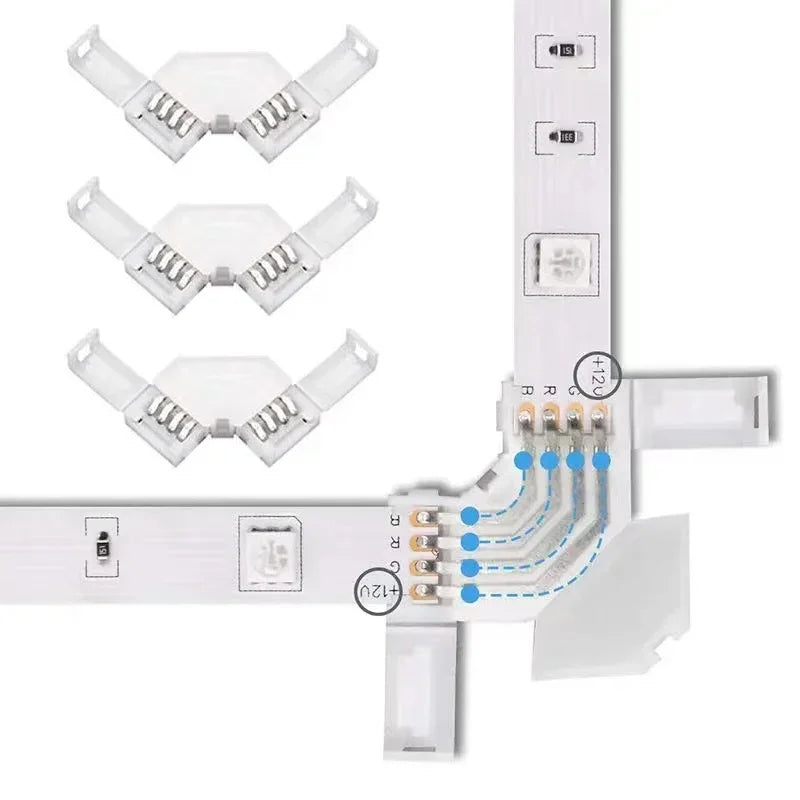connecteur led blanc moderne adhésif 10mm broches forme angle droit instructions bande lumineuse