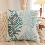 housse coussin brodé feuilles palmier moderne bleu clair beige marron amovible lavable 45x45cm oblong