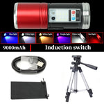 lampe torche led rechargeable support trépied éclairage secondaire rouge argenté moderne