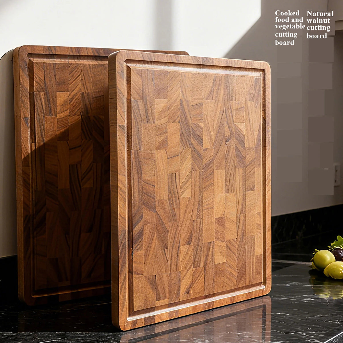 planches découper bois marron grain visible moderne rustique 42cm 30cm 25cm couteau citron légumes