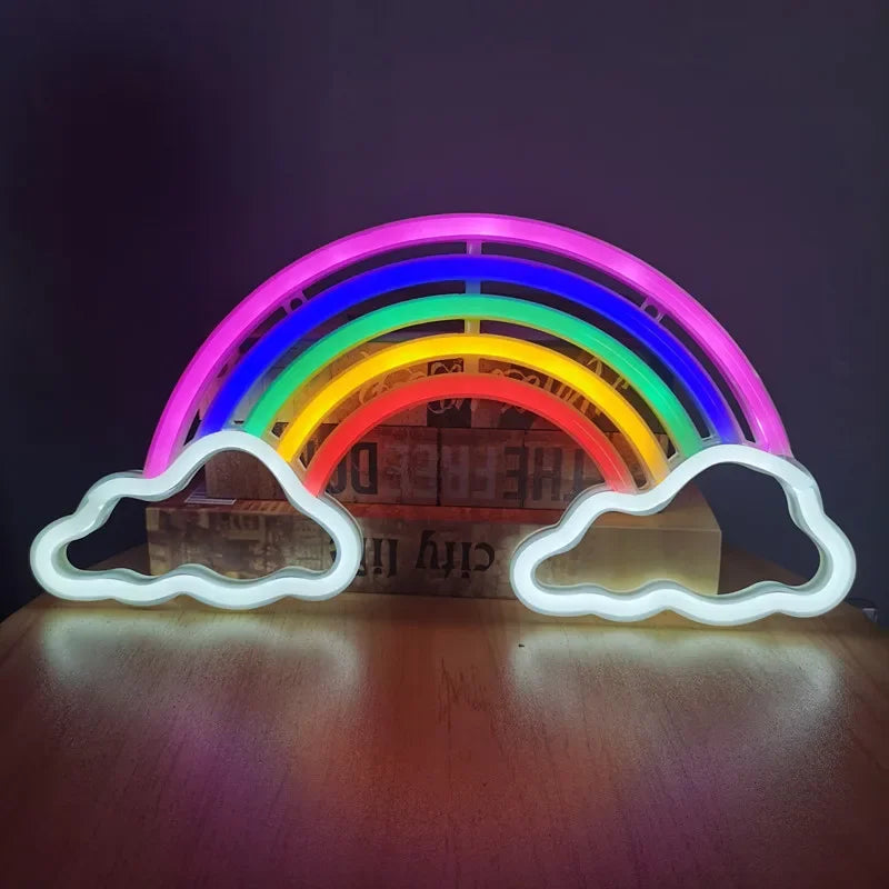décoration murale néon arc ciel nuages moderne veilleuse USB LED colorée chambre festive