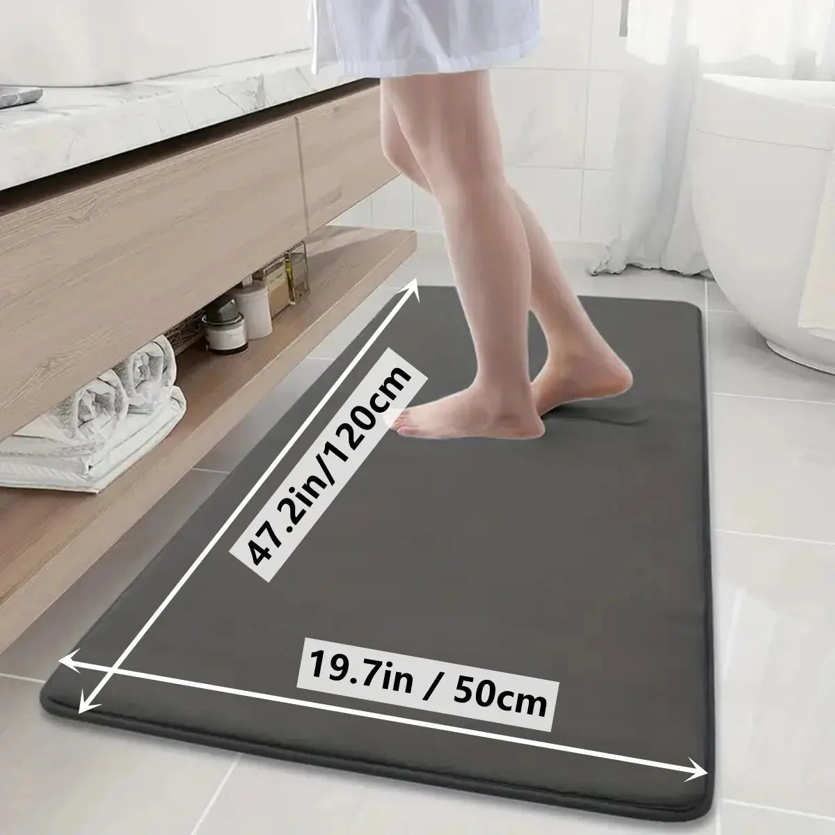 tapis bain bleu marine noir gris uni velours moderne antidérapant salle bain adhésif grande