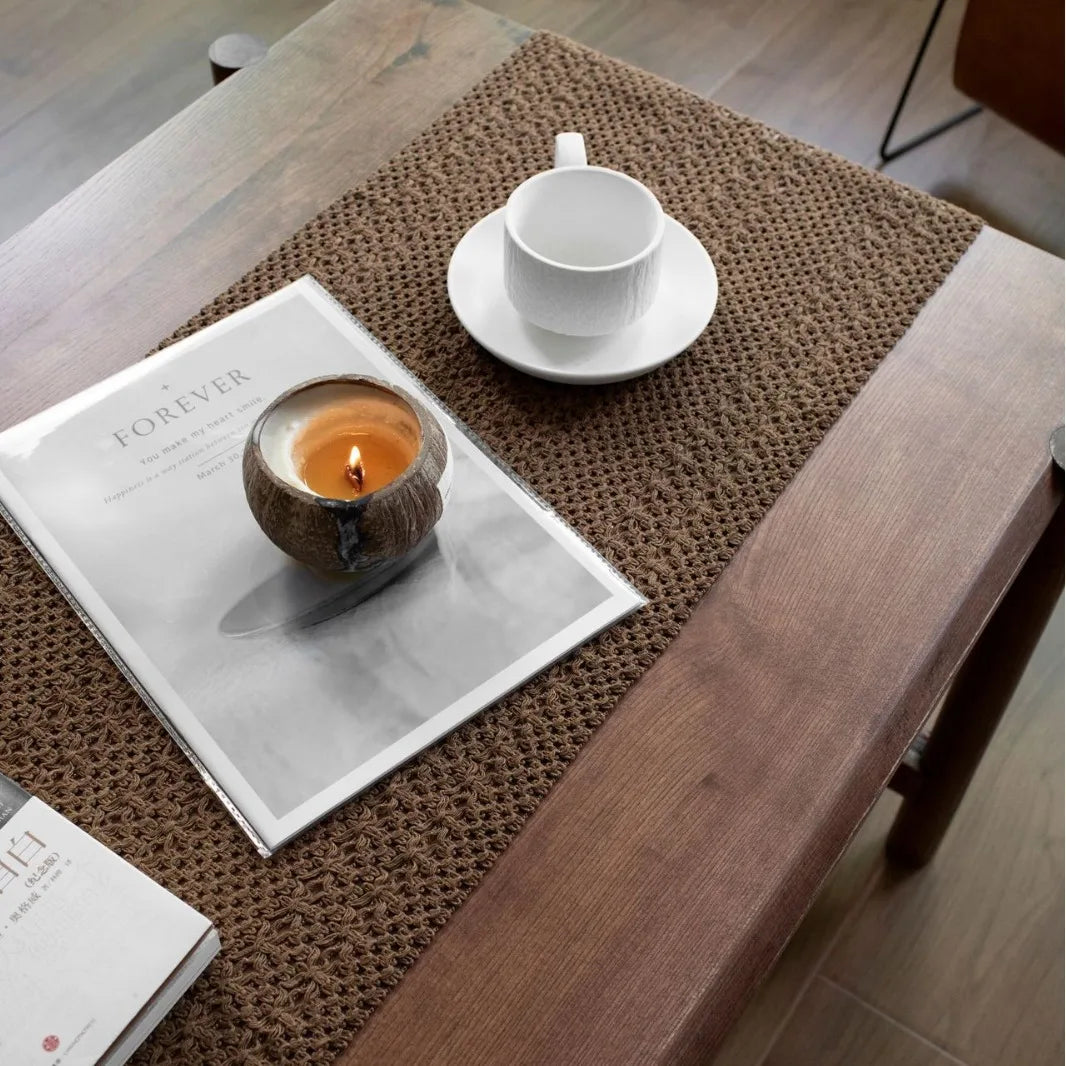serviette table marron clair tissée motifs géométriques simple moderne rustique coton polyester maison cuisine