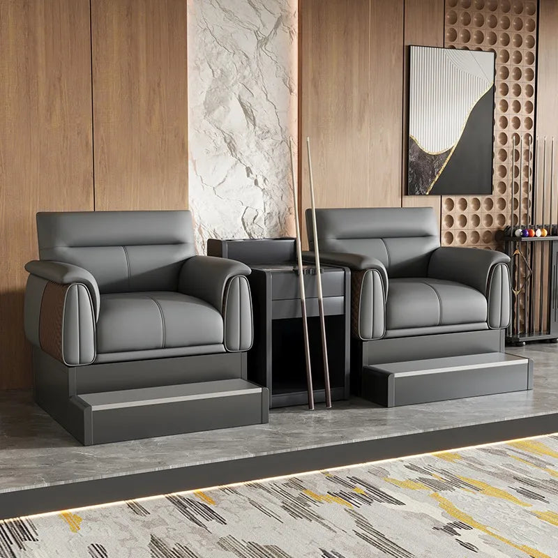 fauteuil moderne gris uni repose pieds intégré scandinave canapé sectionnel minimaliste maison meubles salon