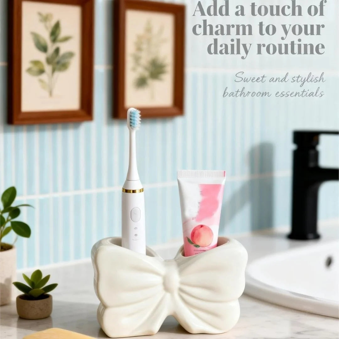 porte brosses dents nœud papillon rose blanc moderne salle bain coiffeuse