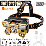 lampe frontale led rechargeable bleu doré bande ajustable camping pêche chasse rando flashlight headlamp