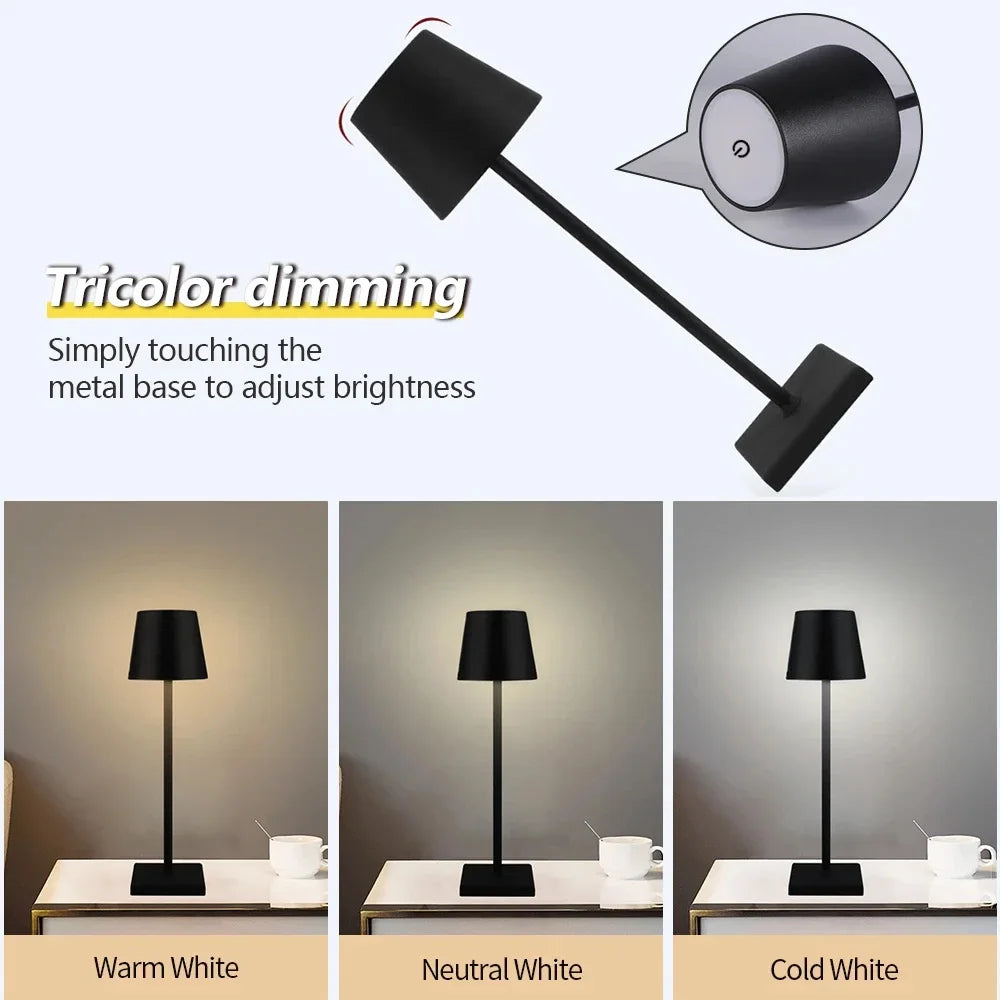 lampe table rechargeable led tactile sans fil usb moderne minimaliste noir blanc