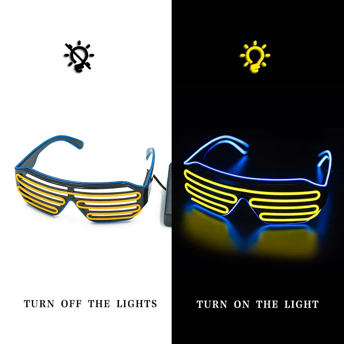 lunettes lumineuses led bleu rose lignes horizontales modernes élastiques événements halloween noël anniversaire