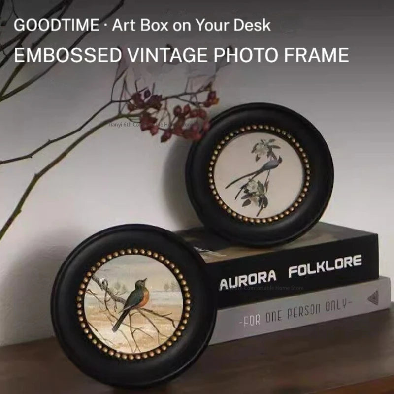 cadre photo ovale vintage noir doré bordure texturée transparent décoration murale farmhouse calligraphie oiseauportrait
