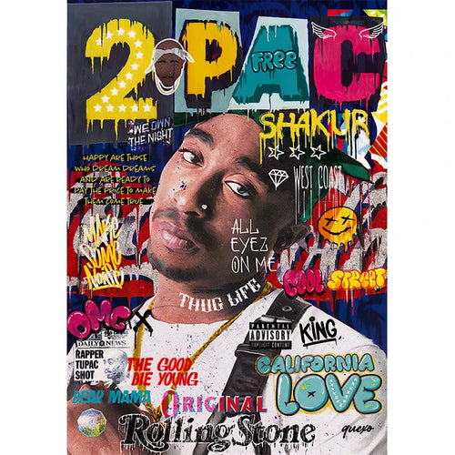 affiche pop art graffiti rap 2pac décoration murale salon toile moderne urbain