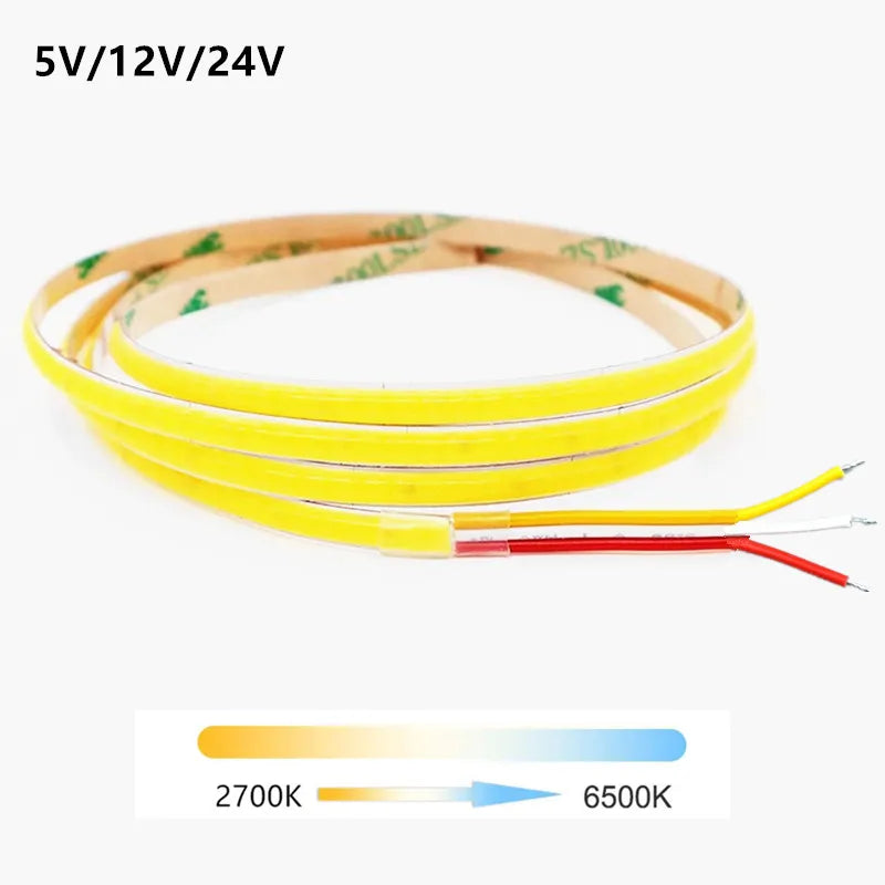 ruban led double couleur 2700k 6500k adhésif moderne 5v 12v 24v dimmable 5mm large