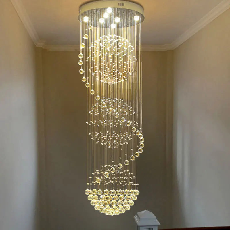 lustre moderne transparent cristal spirale élégant double suspension