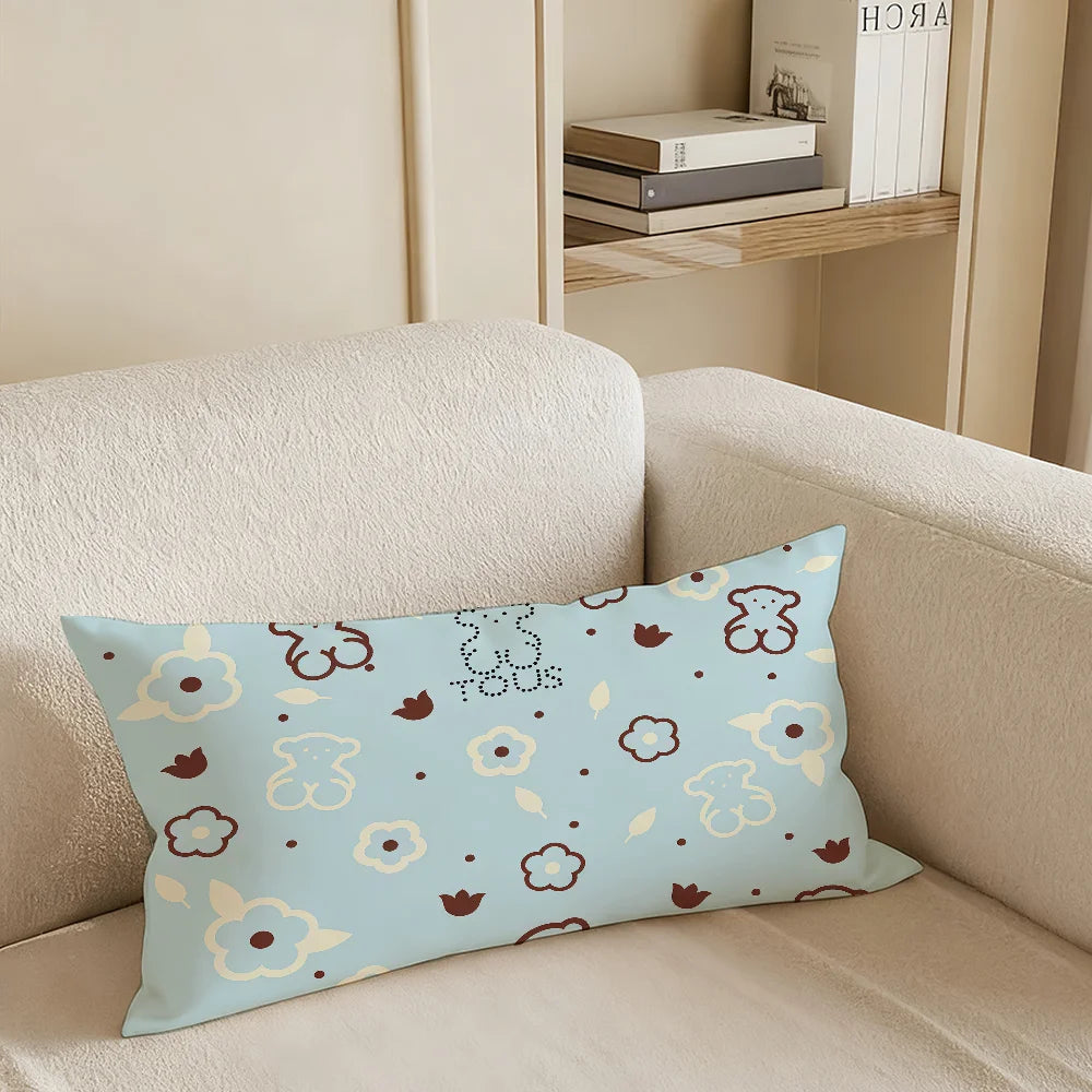taies d'oreiller décoratives moderne motif ours fleurs imprimées non toxiques respectueuses environnement rose bleu