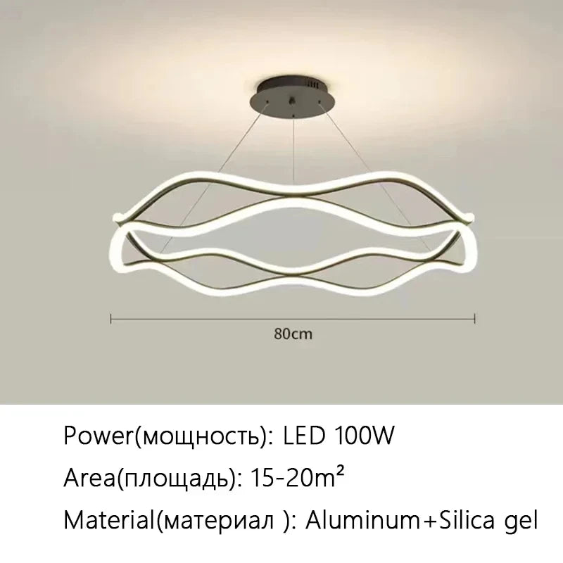 suspension lumineuse contemporaine blanc doré ondulée moderne fixée chaînes lumière chambre salon