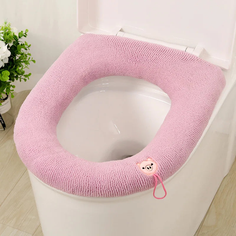 couvre siège toilette gris doux rayures élastique intégré motifs décoratifs écologique salle bain