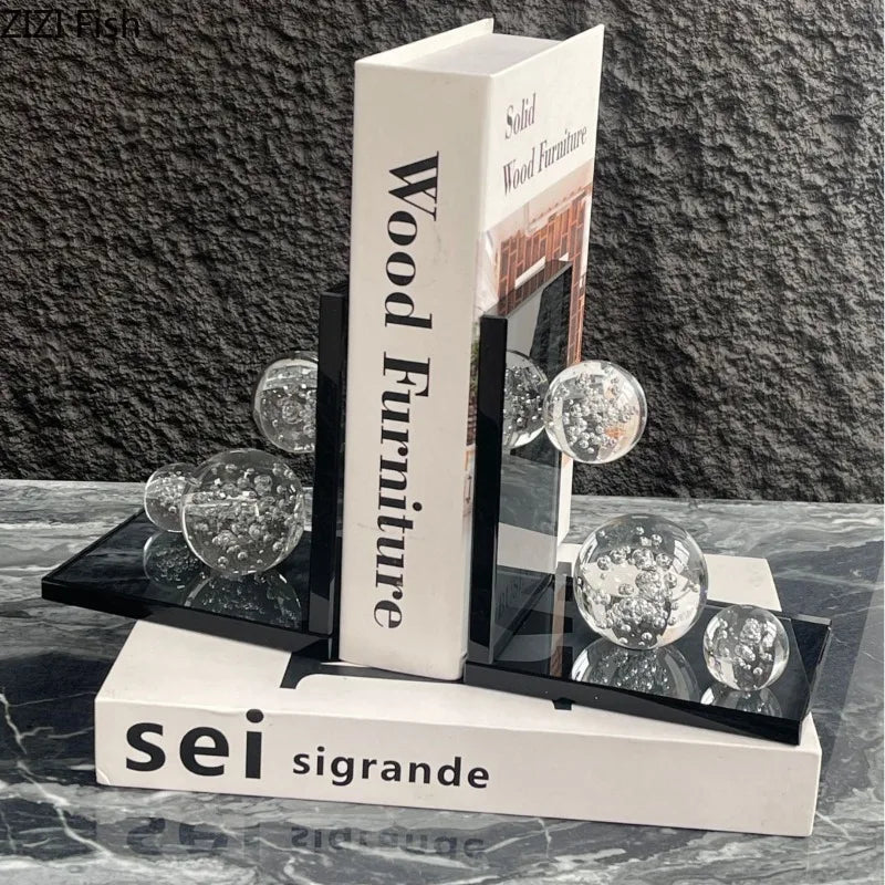 serre livres moderne transparent inclusions argentées support bibliothèque minimaliste