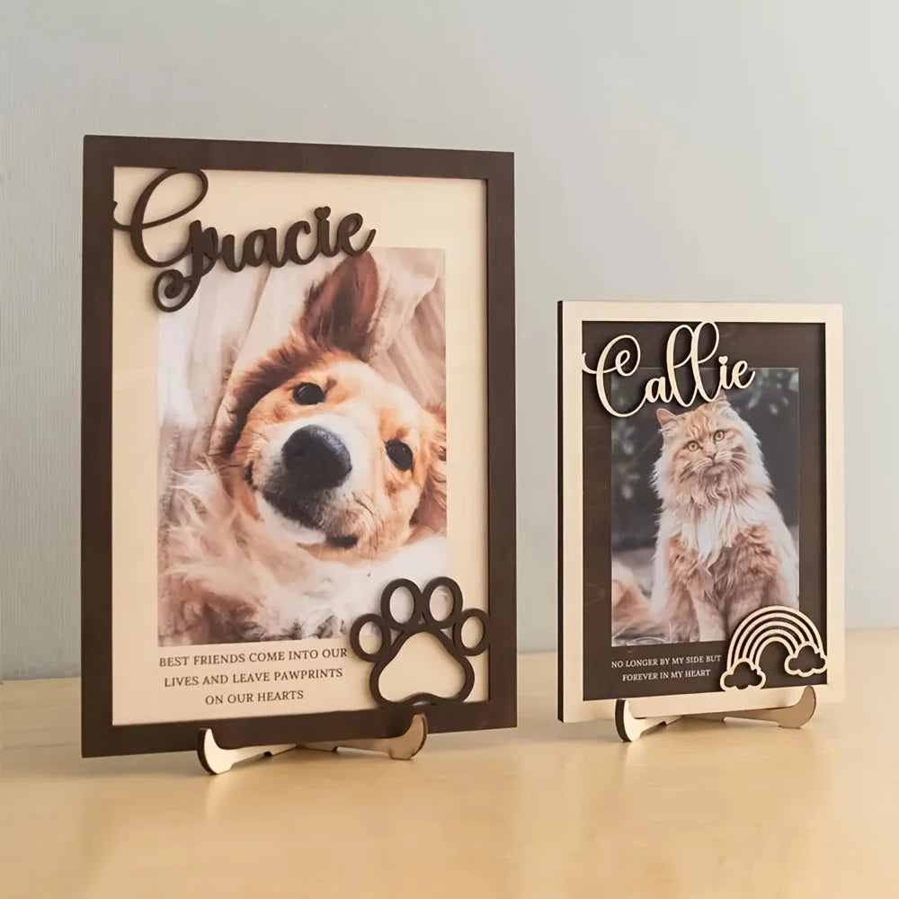cadre photo personnalisable bois chien chat texte relief support bois occasion fête anniversaire mariage