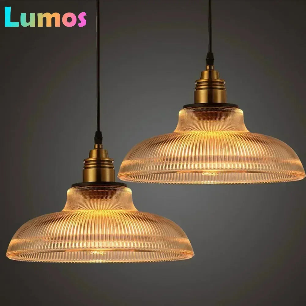 lampe suspendue vintage rétro dorée transparente rayures horizontales câble torsadé ampoule inclusion