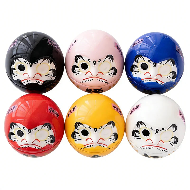 décoration table céramique daruma dolls visage stylisé motifs floraux traditionnel japonais couleur rose bleu