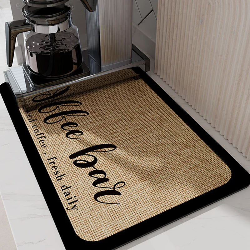 tapis cuisine moderne beige clair noir texture tissu motif géométrique sans nettoyage antisalissure diatomées