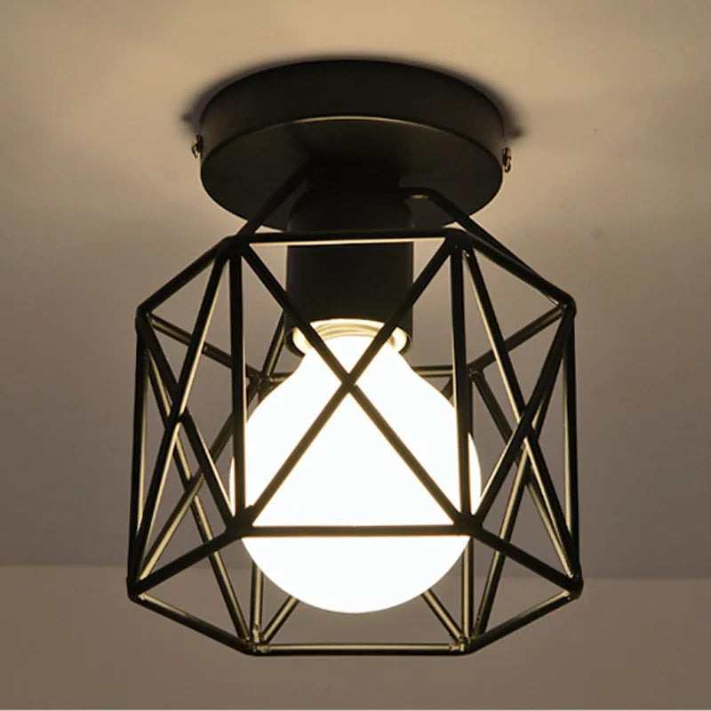 lampe led e27 fer forgé noir moderne structure géométrique métal éclairage quotidien chambre salon