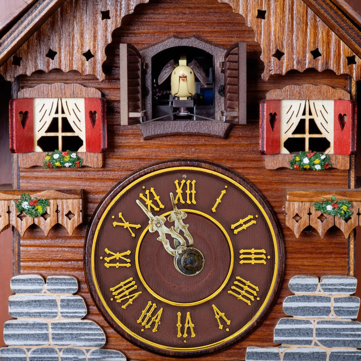 horloge murale cuckoo vintage rustique chiffres romains oiseau pendule bois texturé chambre salon