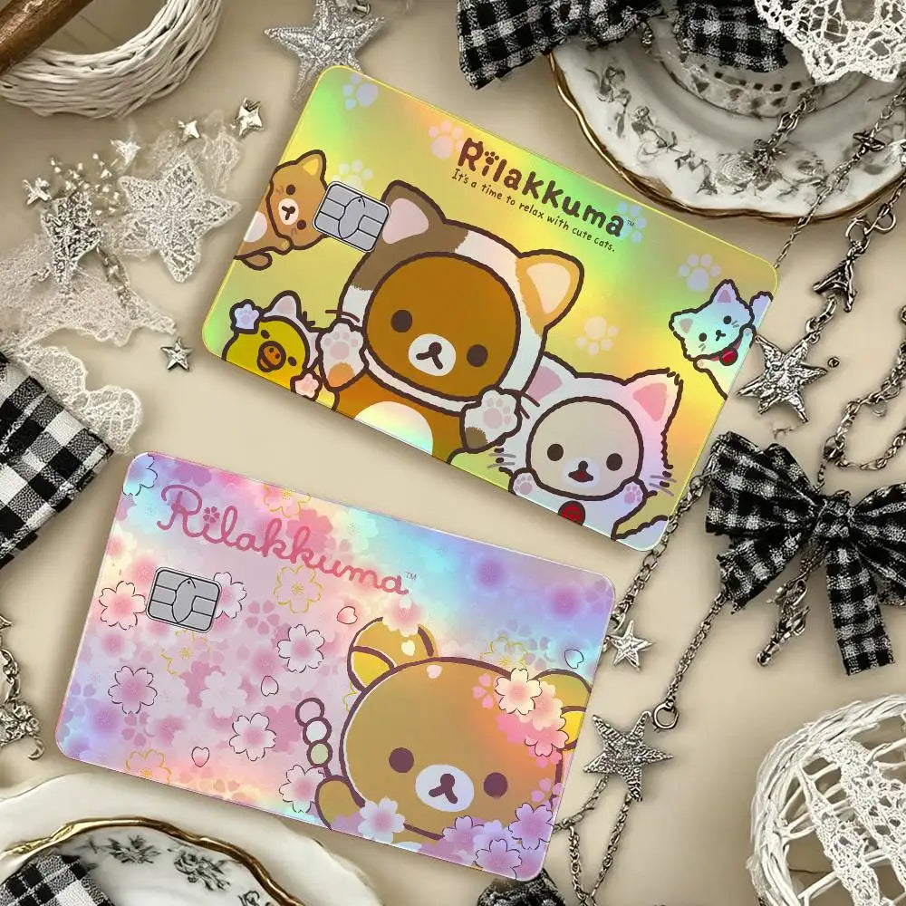 autocollants carte d'identité dessin animé rilakkuma chats motifs floraux multicolore résistants eau protection vinyl