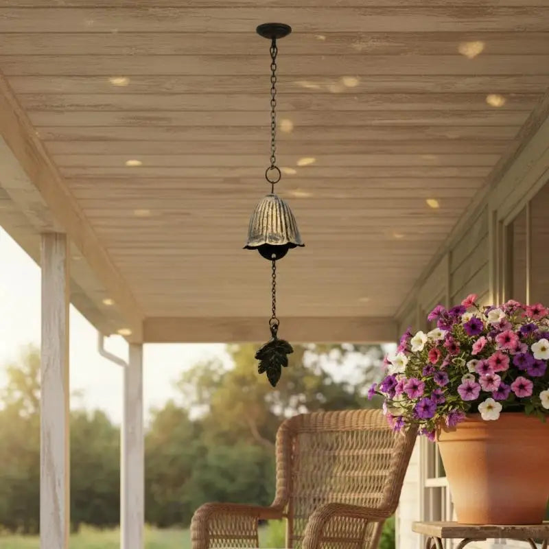 cloches décoratives vintage feuilles suspendues couleurs vert rose blanc jaune aspect métalliqueextérieur jardin balcon