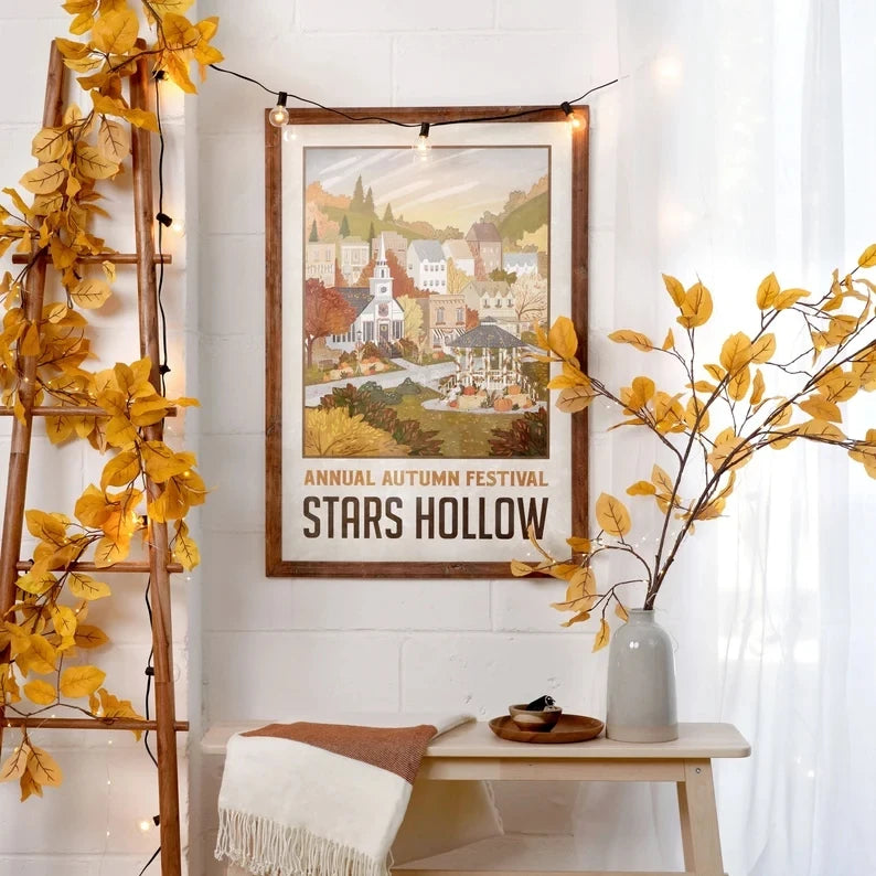 affiche murale vintage illustration ville automne festival stars hollow chambre salon decoration print vintage