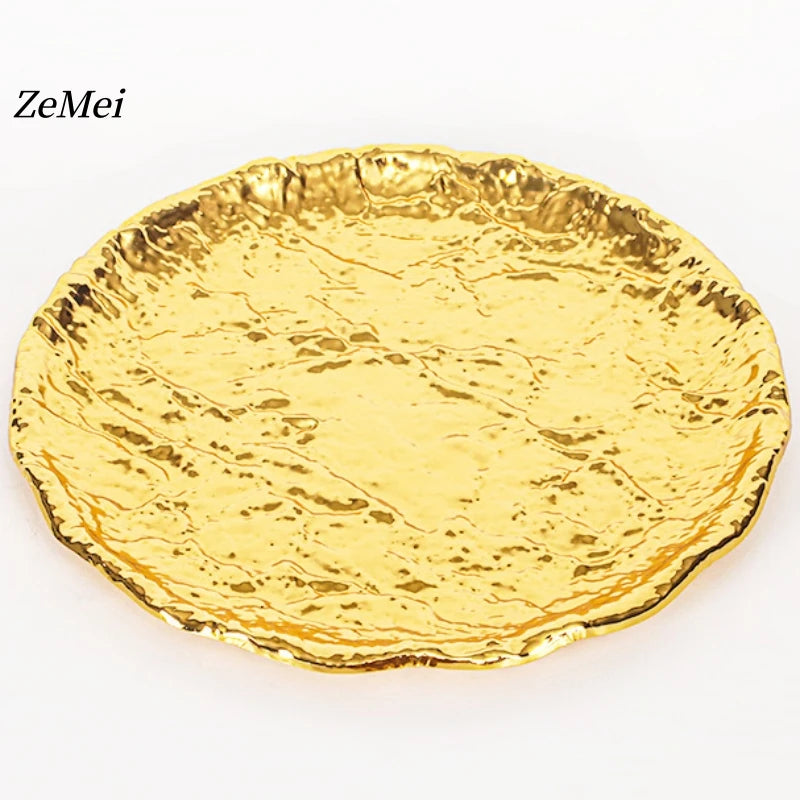 assiettes métal doré texture marbrée moderne 15cm 18cm 21.5cm 23cm 29cm salon restaurant
