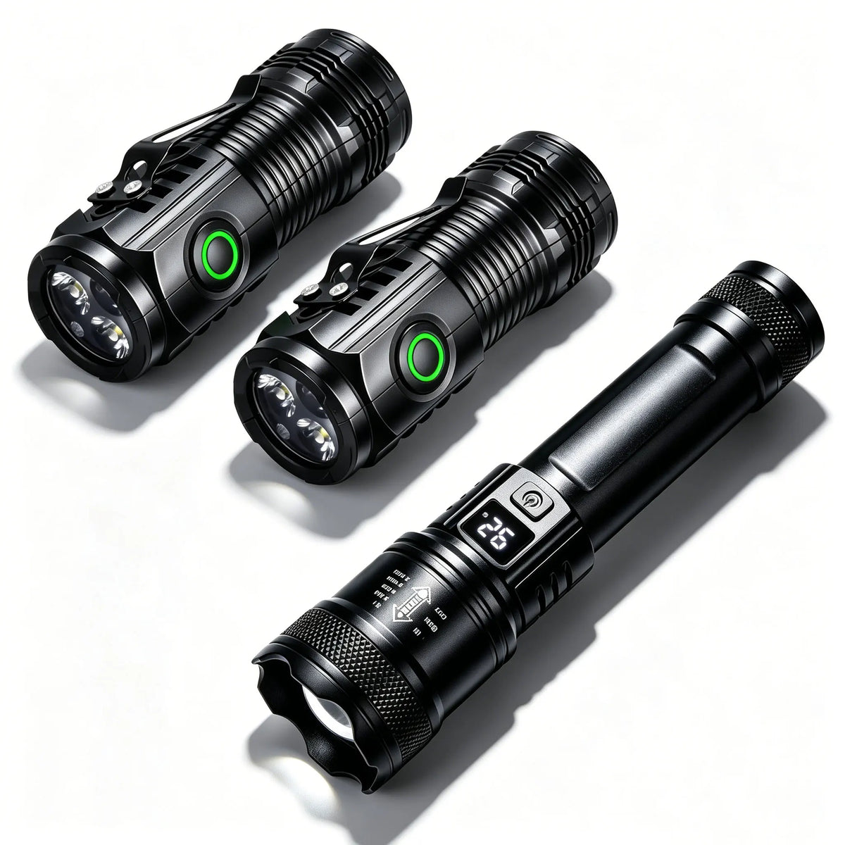 lampe torche rechargeable usb écran numérique zoom porte clés edc noir robuste moderne clips