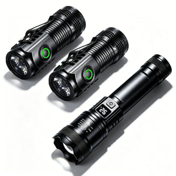 lampe torche rechargeable usb écran numérique zoom porte clés edc noir robuste moderne clips