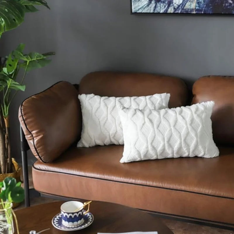 housse coussin peluche blanche motif géométrique moderne 30x50cm sofa lit chambre voiture decoration