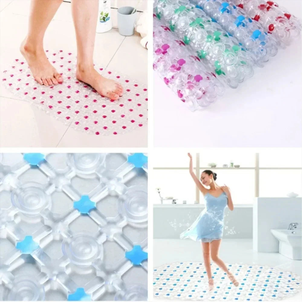 tapis bain antidérapant pvc moderne transparent ventouses bleues salle bain large 67cm 375cm