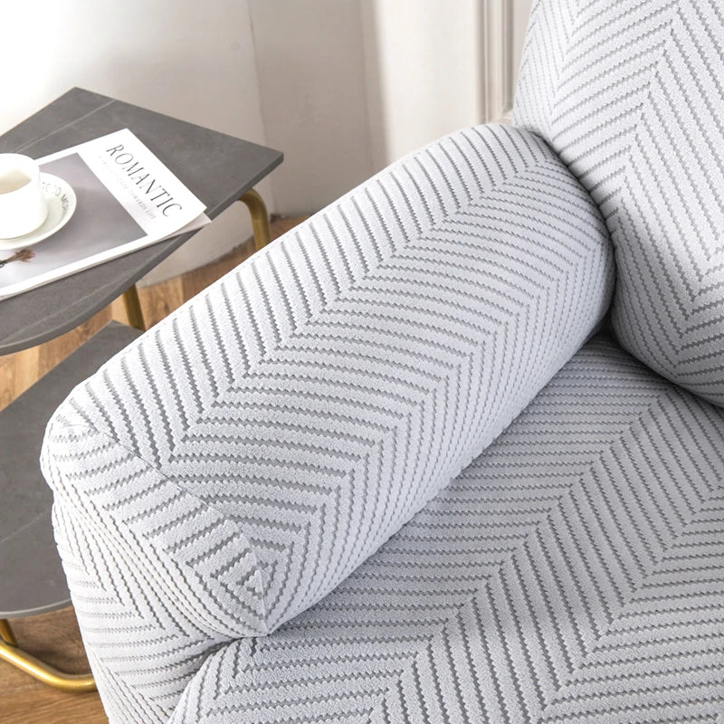 housses fauteuil inclinable gris bleu rayures diagonales clips extensibles moderne