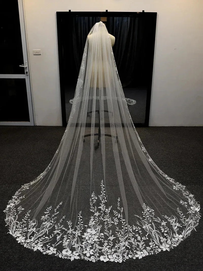 voile mariée blanc broderie florale translucide classique femme adulte monocouche polyester