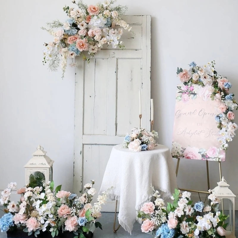 décoration mariage anniversaire rose clair bleu pastel bouquet fleurs artificielles classiqueextérieur