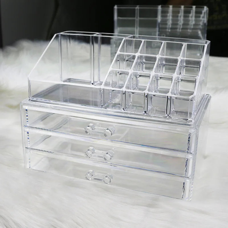 organisateur bijoux boîte transparente moderne poignées plastique grande taille cosmétiques maquillage soins peau
