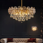 Suspension lumineuse moderne cristal doré transparent salon chambre 2000 82000 lumens